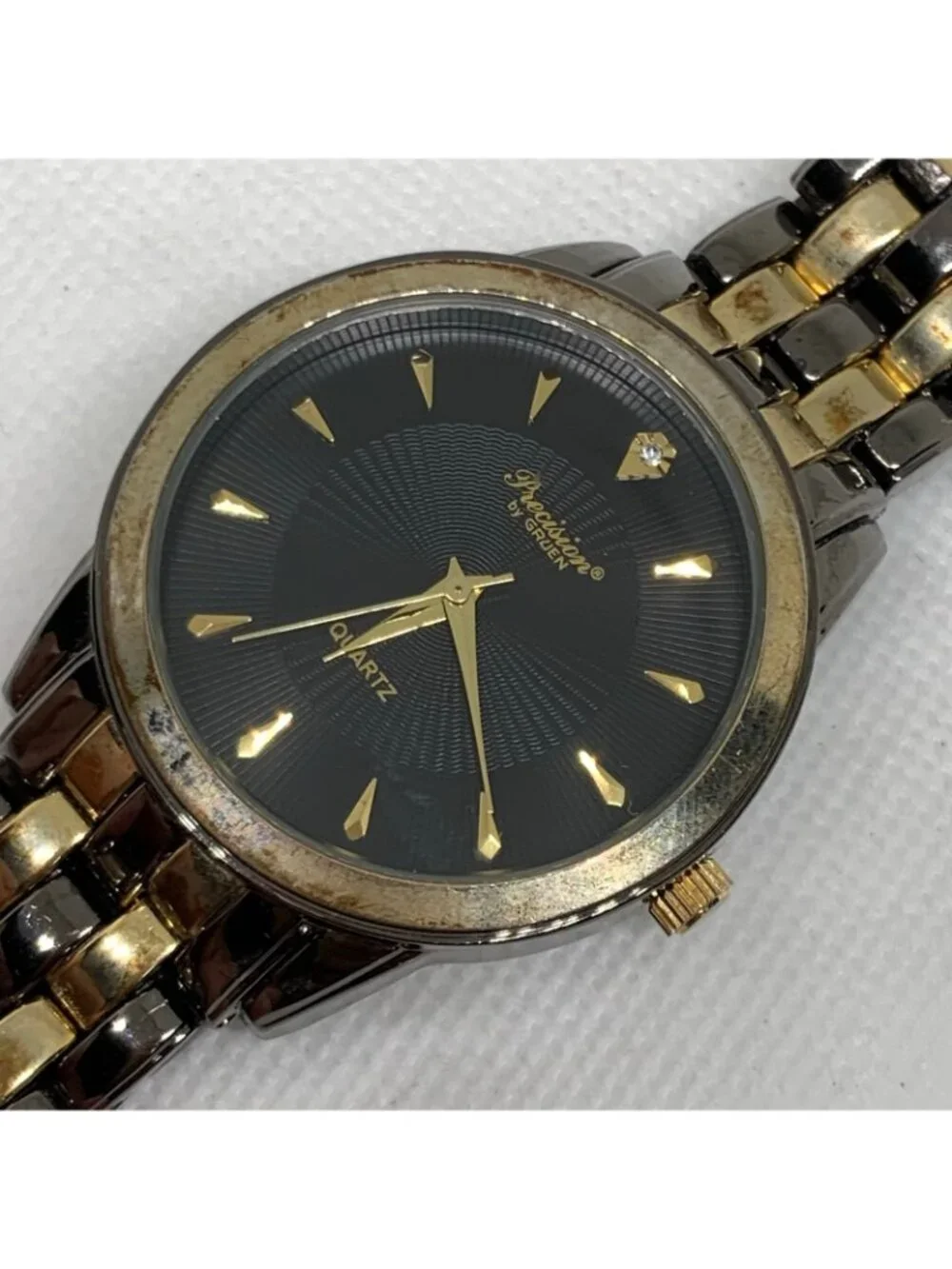 Precision by gruen Diamond men watch black gold tone 38mm quartz analog running